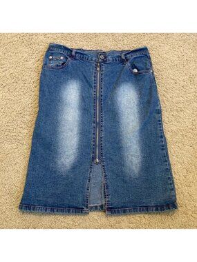 5/$35 Y2k Denim Jean Skirt Fan U 31 Medium Man Feng Zip Up Flattering Bedazzled
